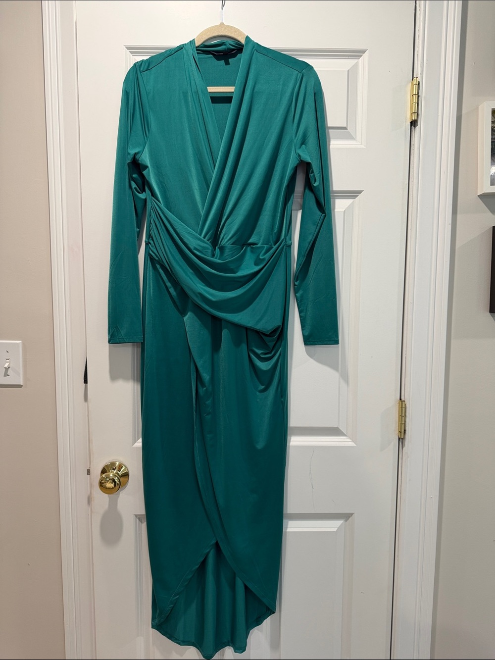 RACHEL Rachel Roy Teal Long Sleeve Draped Wrap Maxi Dress